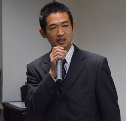 ストレス問題について講演する小野北河内ブロック消防連絡会事務局次長